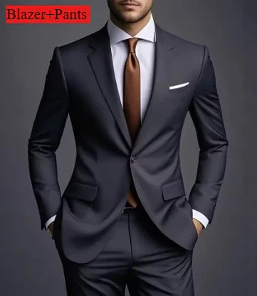 2026 New Luxury Elegant Men's Suits 2 Piece Set Fashion Korean Casual Slim Fit Social Groom Wedding Tuxedo