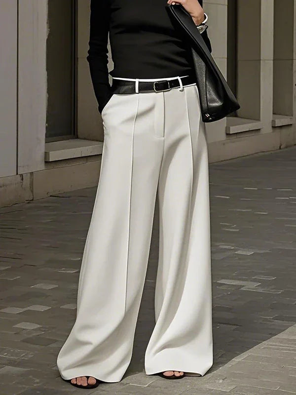 Yeezzi Women's Fashion Simple Solid Color High Waist Wide Leg Pants Loose Urban Casual Office Formal Trousers Bottoms No Belt