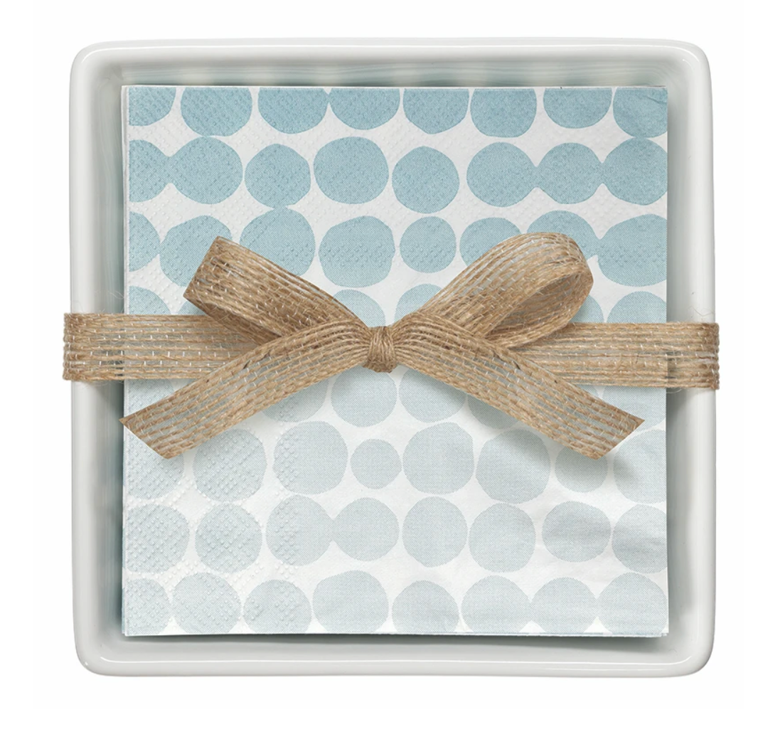 Ceramic Napkin Tray + Napkins, Blue Dots