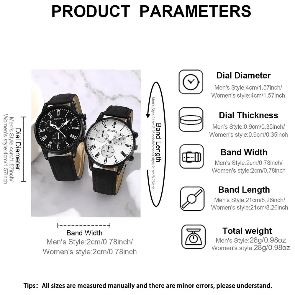 1/2PCS Set Couple Fashion Casual Leather Watches Ladies Simple Dial Quartz Wristwatches Dress Clock Montre Femme