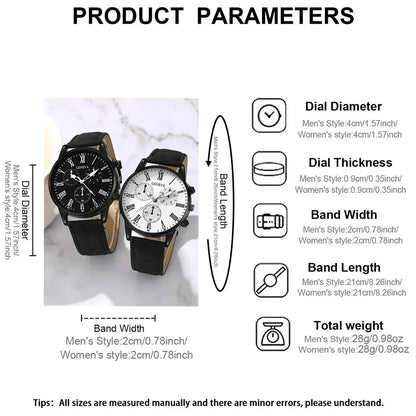 1/2PCS Set Couple Fashion Casual Leather Watches Ladies Simple Dial Quartz Wristwatches Dress Clock Montre Femme