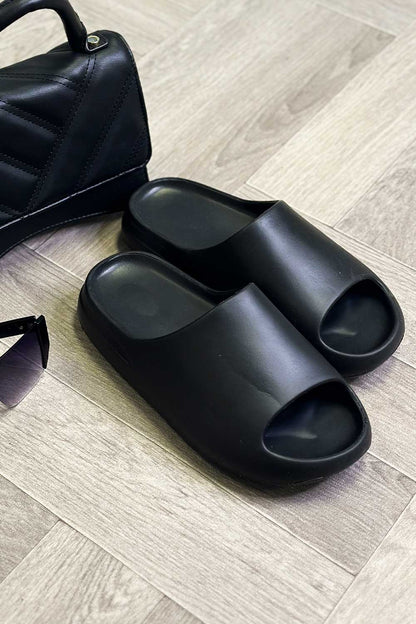 Chunky Sliders Ribbed Rubber Sole Black