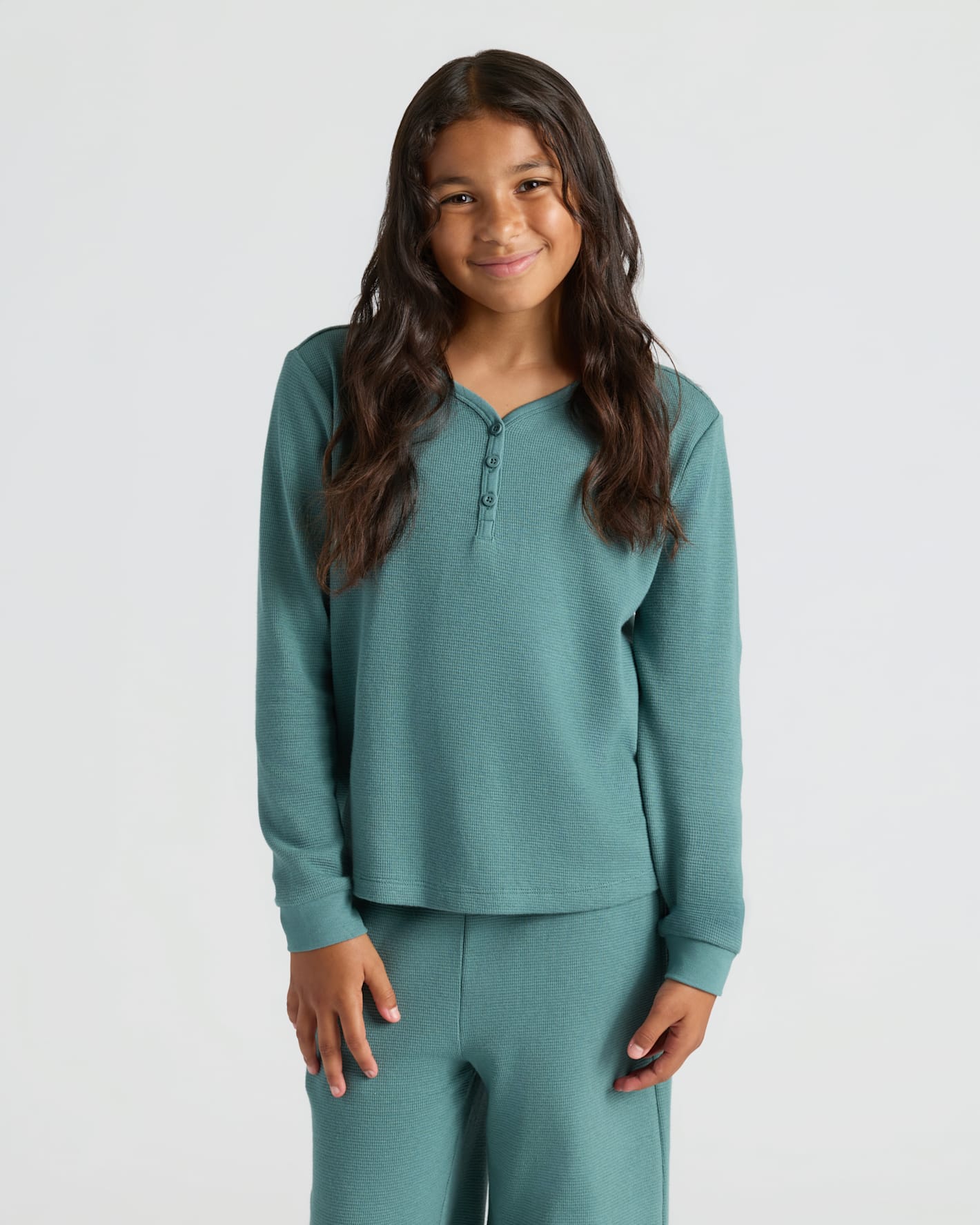 Girls Long Sleeve Boxy Waffle Henley 3-Pack