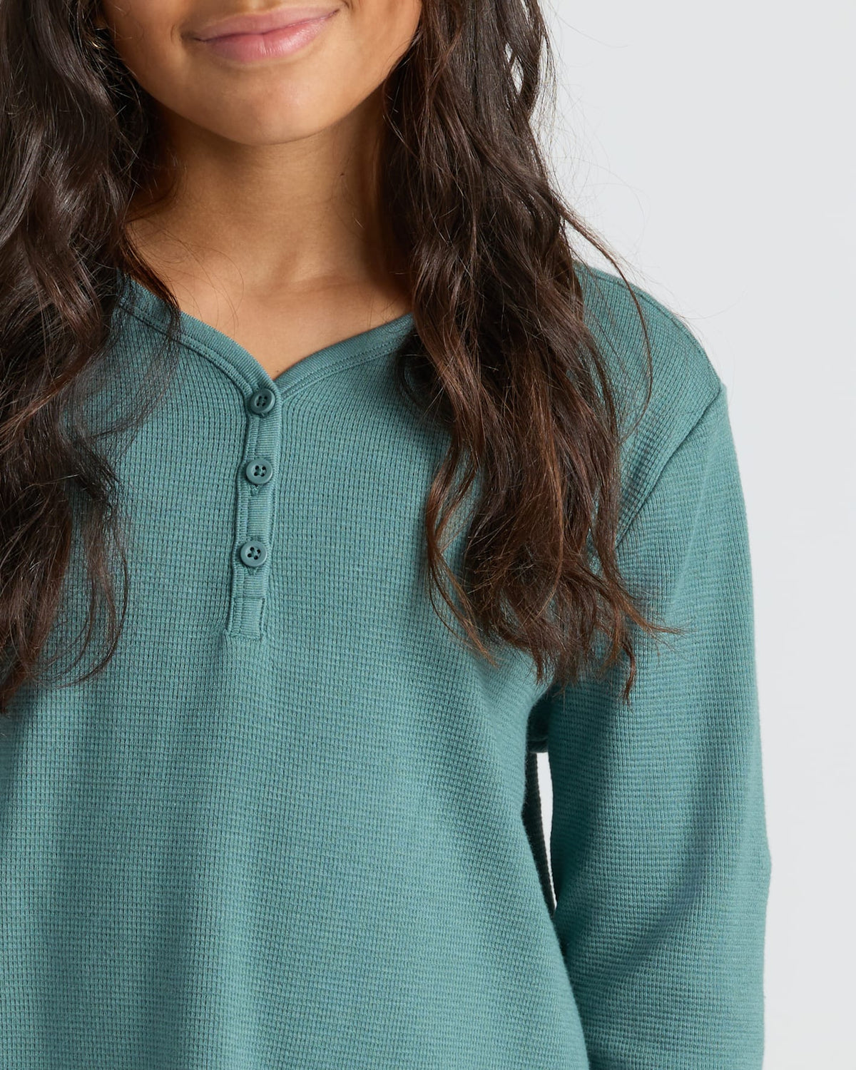 Girls Long Sleeve Boxy Waffle Henley 3-Pack