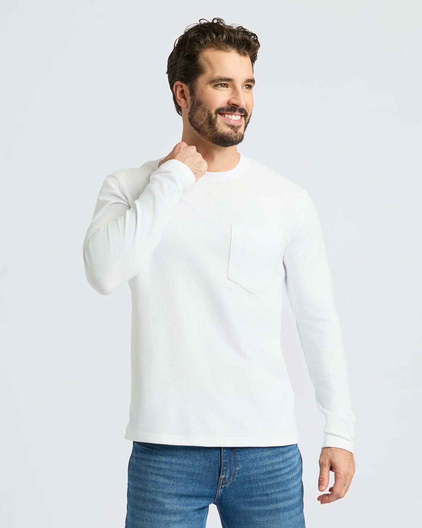 White Heavyweight Long Sleeve Pocket Crew