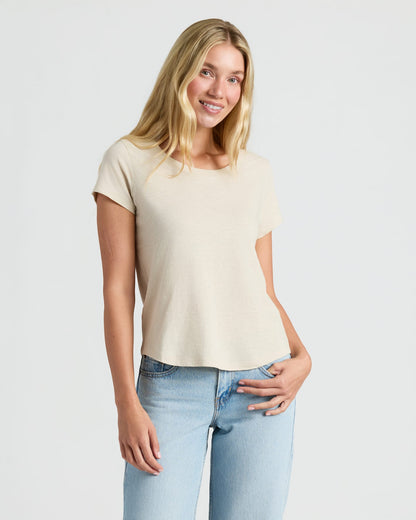 Womens Oatmeal Slub Scoop Neck Tee 2-Pack