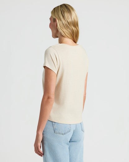 Womens Black & Oatmeal Slub Scoop Neck Tee 2-Pack