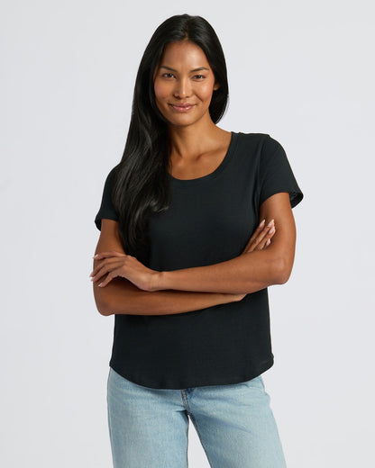 Womens Black & Oatmeal Slub Scoop Neck Tee 2-Pack