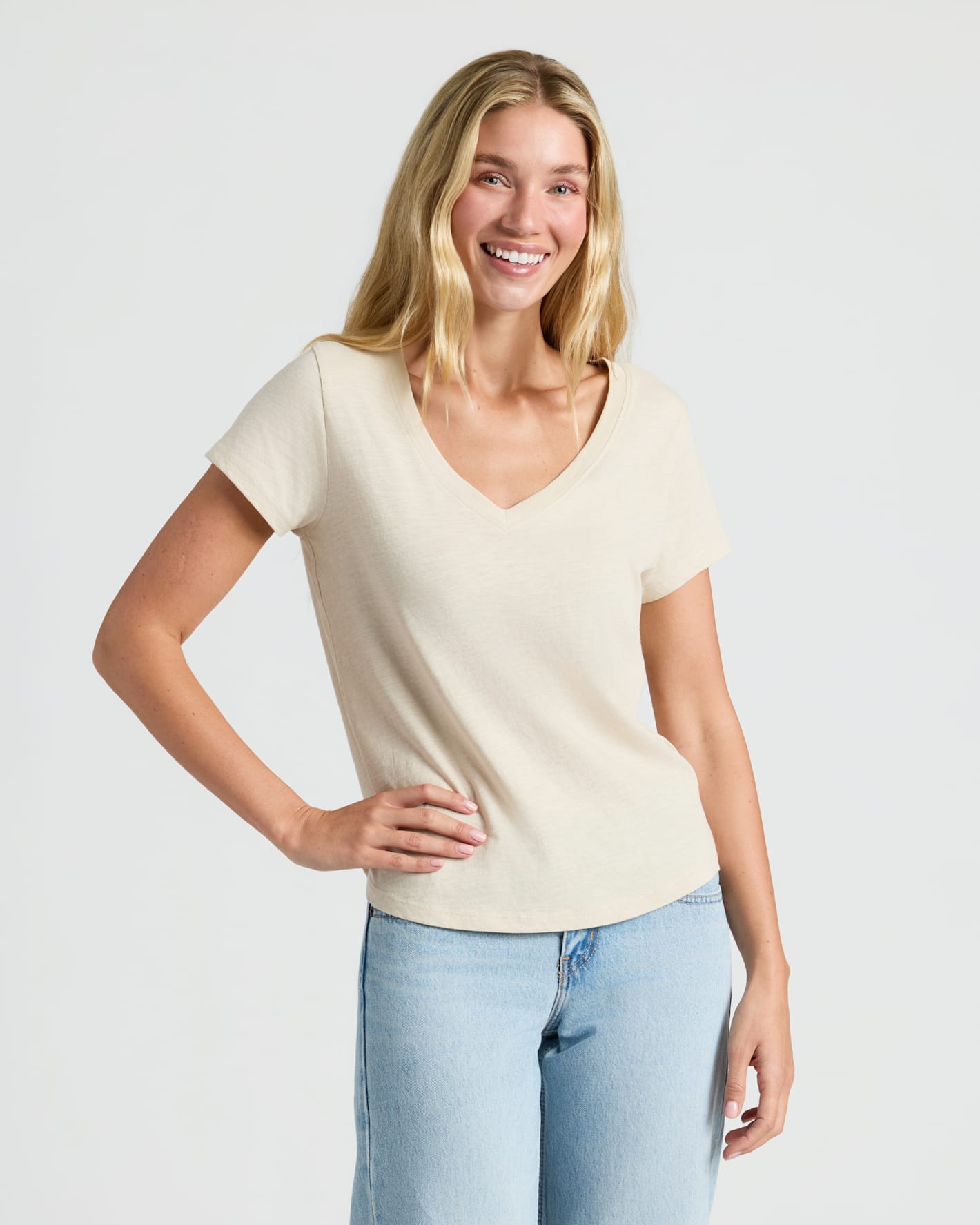 Womens Black & Oatmeal Relaxed Slub V-Neck Tee 2-Pack
