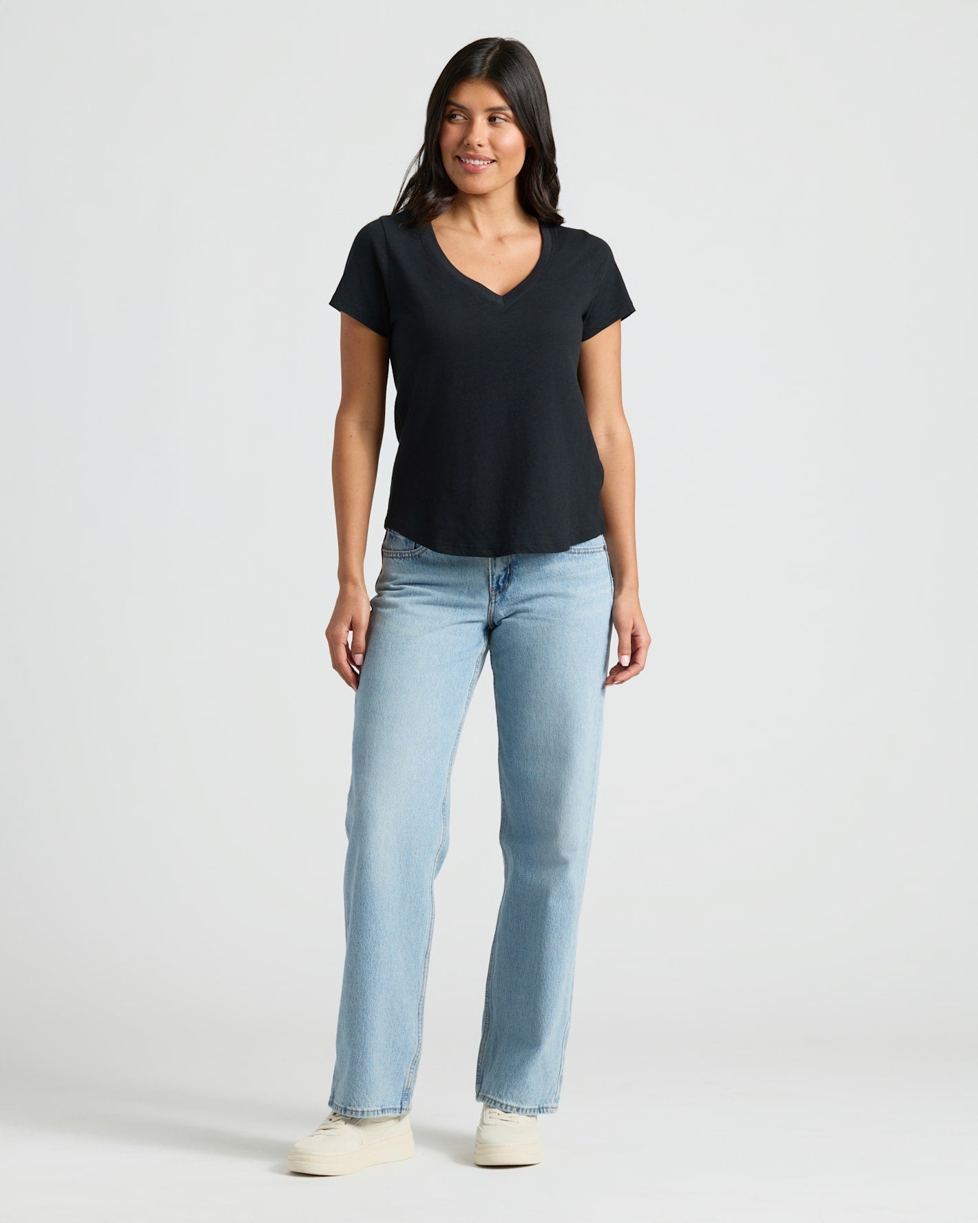 Womens Black Relaxed Slub V-Neck Tee 2-Pack