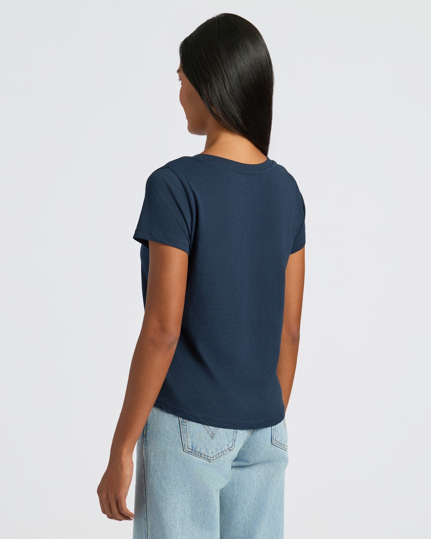 Womens Navy & White Relaxed Slub V-Neck Tee 2-Pack