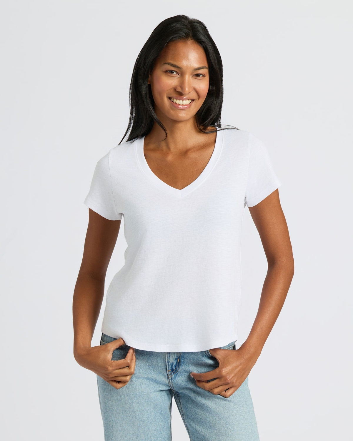 Womens Black & White Relaxed Slub V-Neck Tee 4-Pack