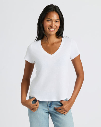 Womens Navy & White Relaxed Slub V-Neck Tee 2-Pack