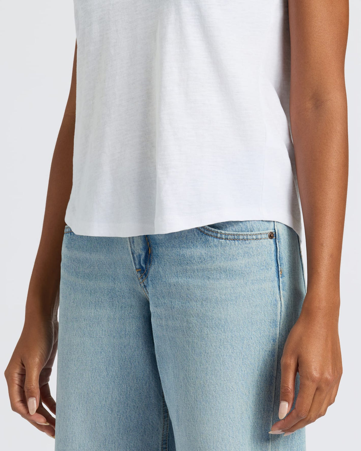 Womens White Relaxed Slub V-Neck Tee