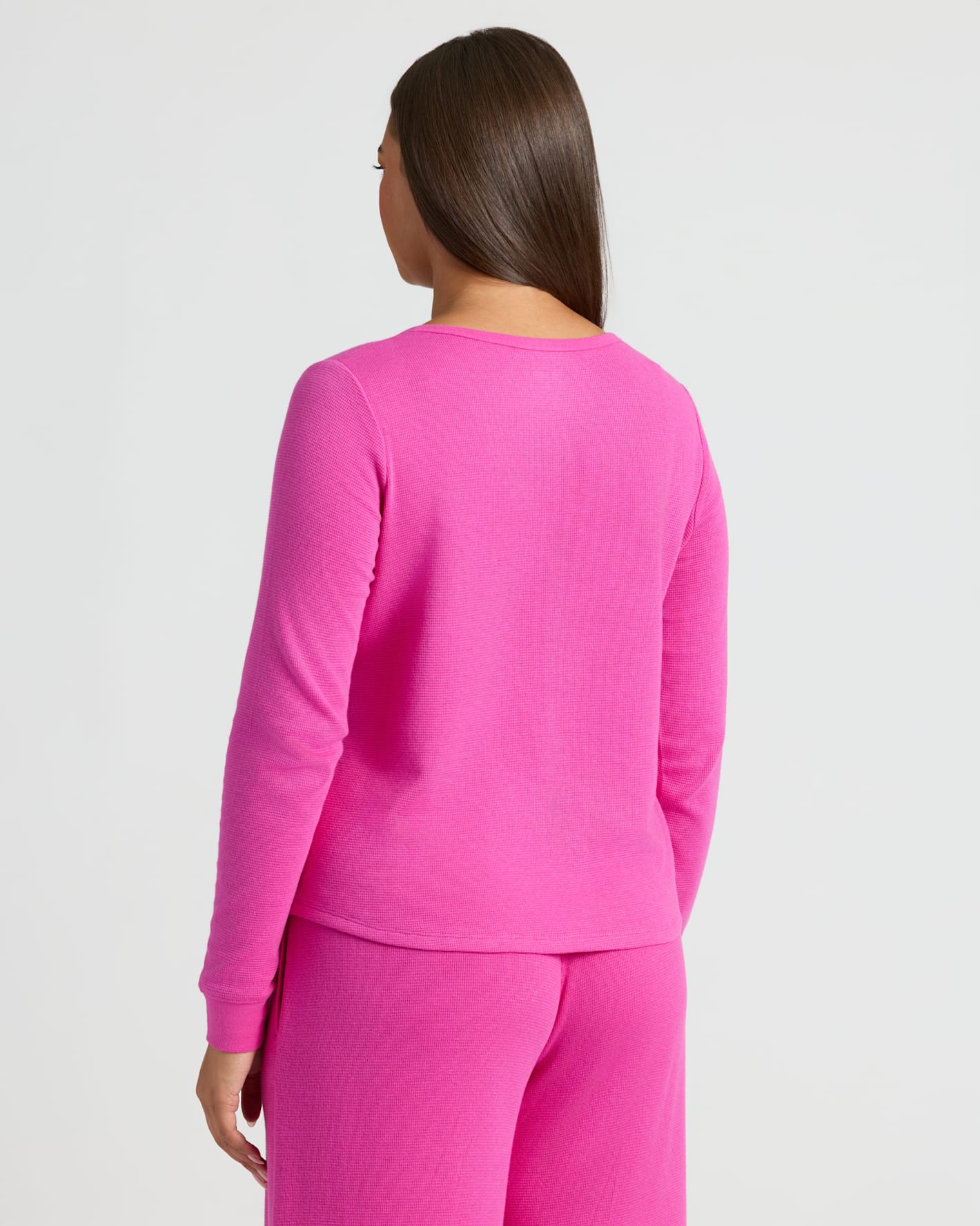 Womens Electric Fuchsia Waffle Long Sleeve Henley & Waffle Leg Pant 2-Pack