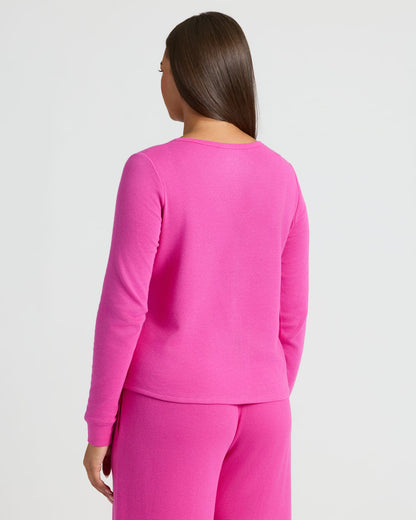 Womens Electric Fuchsia Waffle Long Sleeve Henley & Waffle Leg Pant 2-Pack