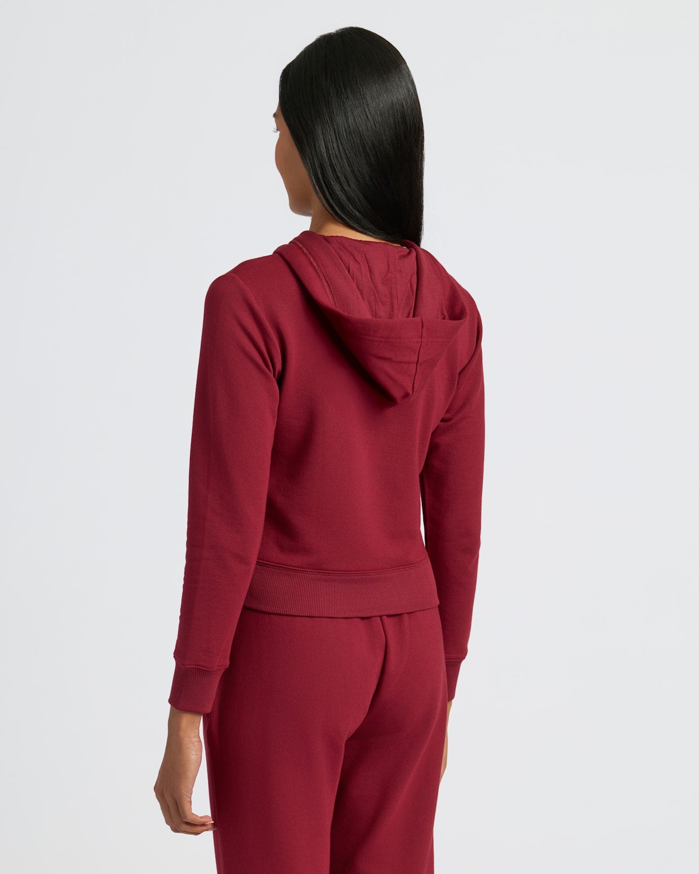 Womens Dark Maroon Crop Zip Hoodie & Relaxed Jogger 2-Pack