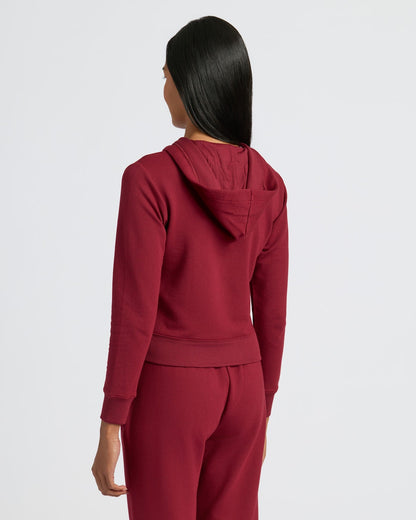 Womens Dark Maroon Crop Zip Hoodie & Relaxed Jogger 2-Pack