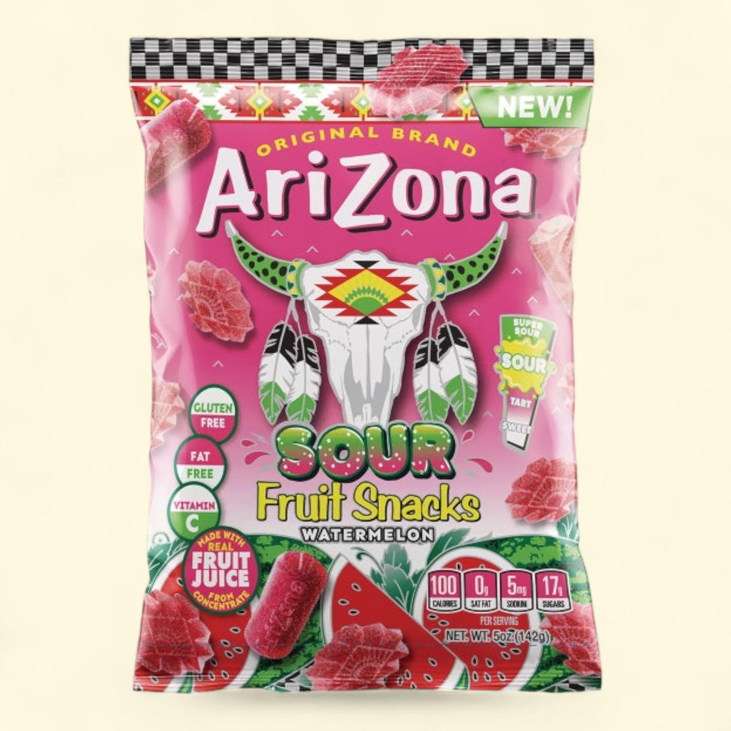 Arizona Sour Fruit Snacks, Watermelon, 5 oz, 12-count