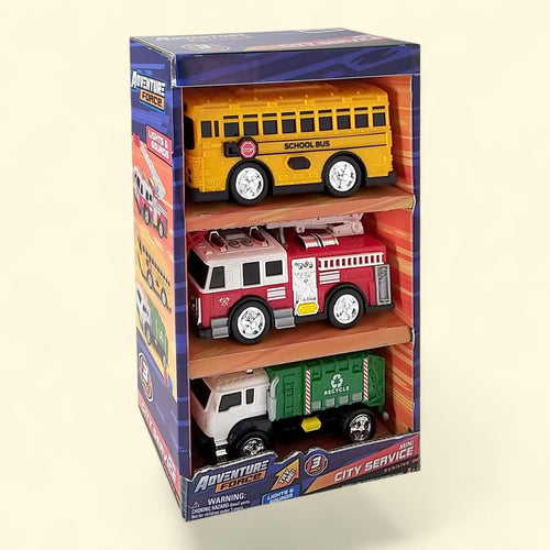Adventure Force Mini City Service Vehicles, 3 Pack, School Bus, Fire Truck, Recycling Truck 3 - 14 Years,  11.88 in