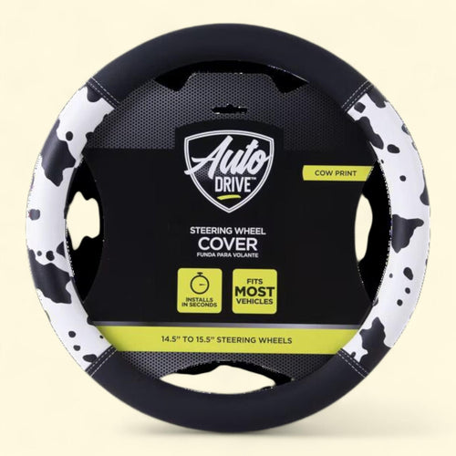 Auto Drive Steering Wheel Cover, Cow Print, Universal Fit, 1 count