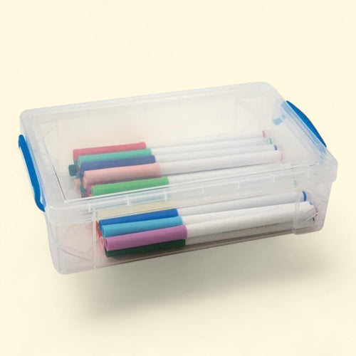 Advantus Super Stacker Pencil Box, Clear and Blue