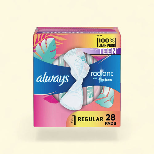 Always Radiant Teen Pads with Wings, Size 1, 28 CT