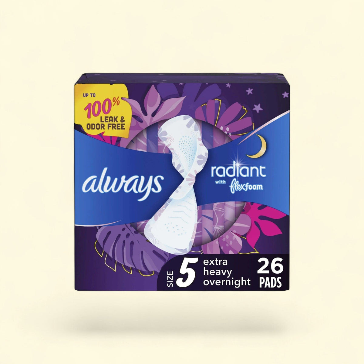 Always Radiant Feminine Pads, Size 5, 26 CT