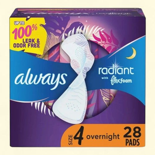 Always Radiant Feminine Pads, Size 4, 28 CT
