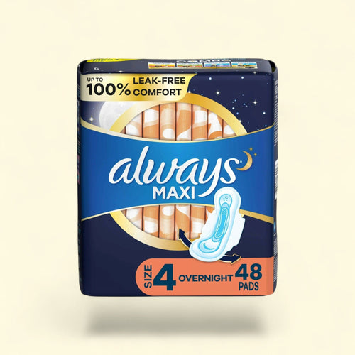 Always Maxi Overnight Pads with Wings, Size 4, 48 Ct