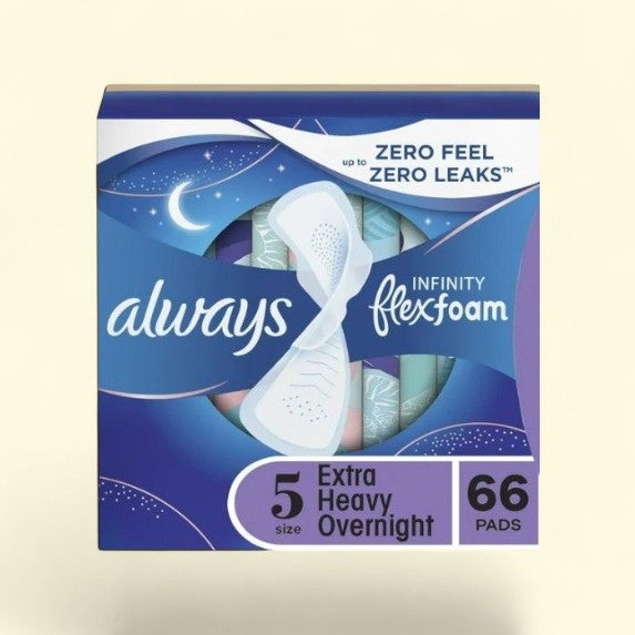 Always Infinity Feminine Pads, Size 5, Extra Heavy Overnight Absorbency, 66 CT