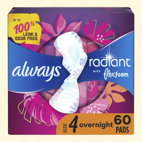 Always Radiant Pads, Size 4, Overnight Absorbency, 60 CT