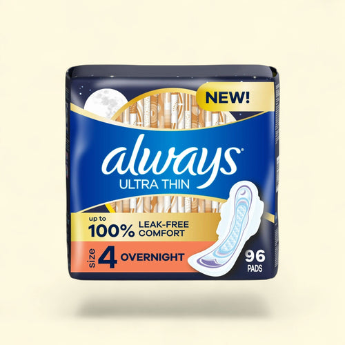 Always Ultra Thin Overnight Pads, Size 4, 96 Count