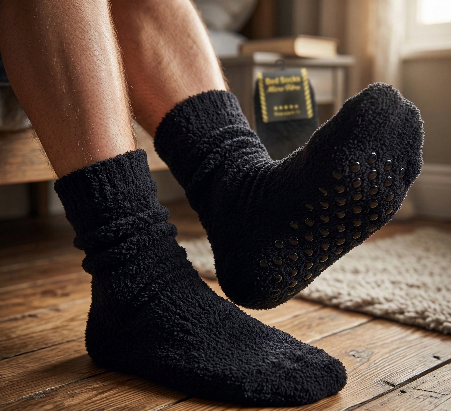1 Pair Mens Thick Non-Slip Bed Socks - Plain Warm Winter Thermal Socks