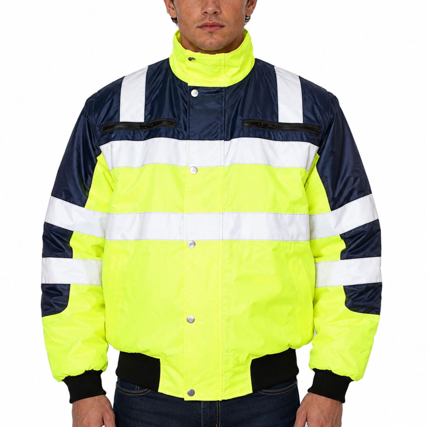 3 In 1 Hi Vis Safety Bomber Jacket Waterproof Reflective Quilted Yellow Navy