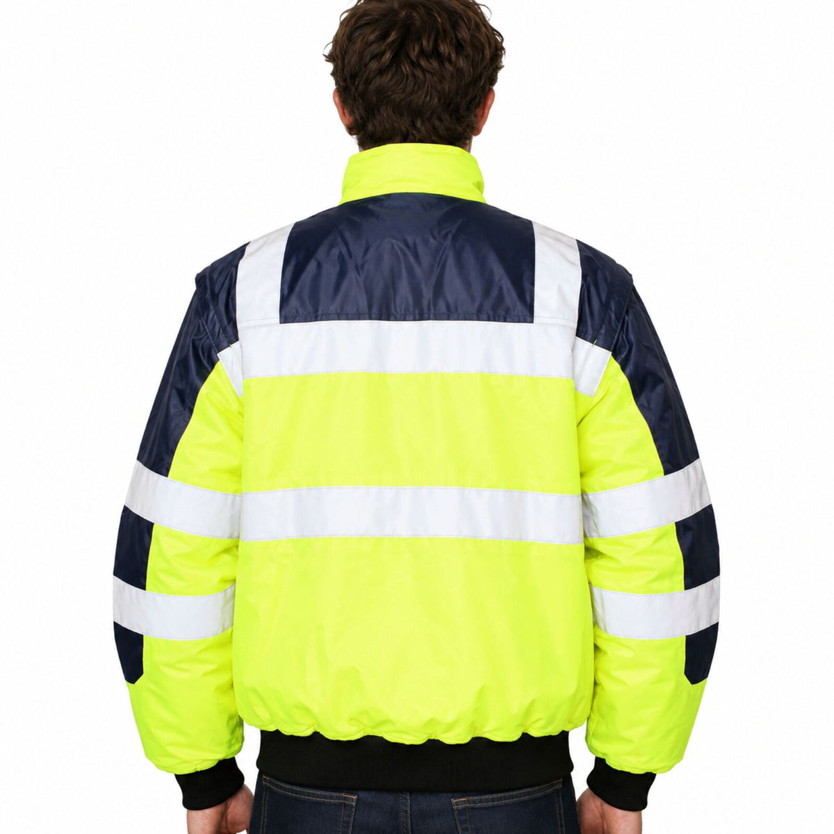 3 In 1 Hi Vis Safety Bomber Jacket Waterproof Reflective Quilted Yellow Navy
