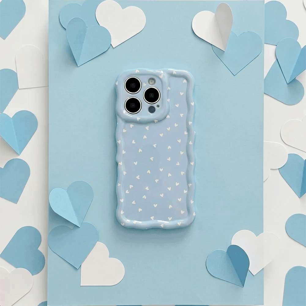 Wavy Phone Case - Powder Blue Hearts