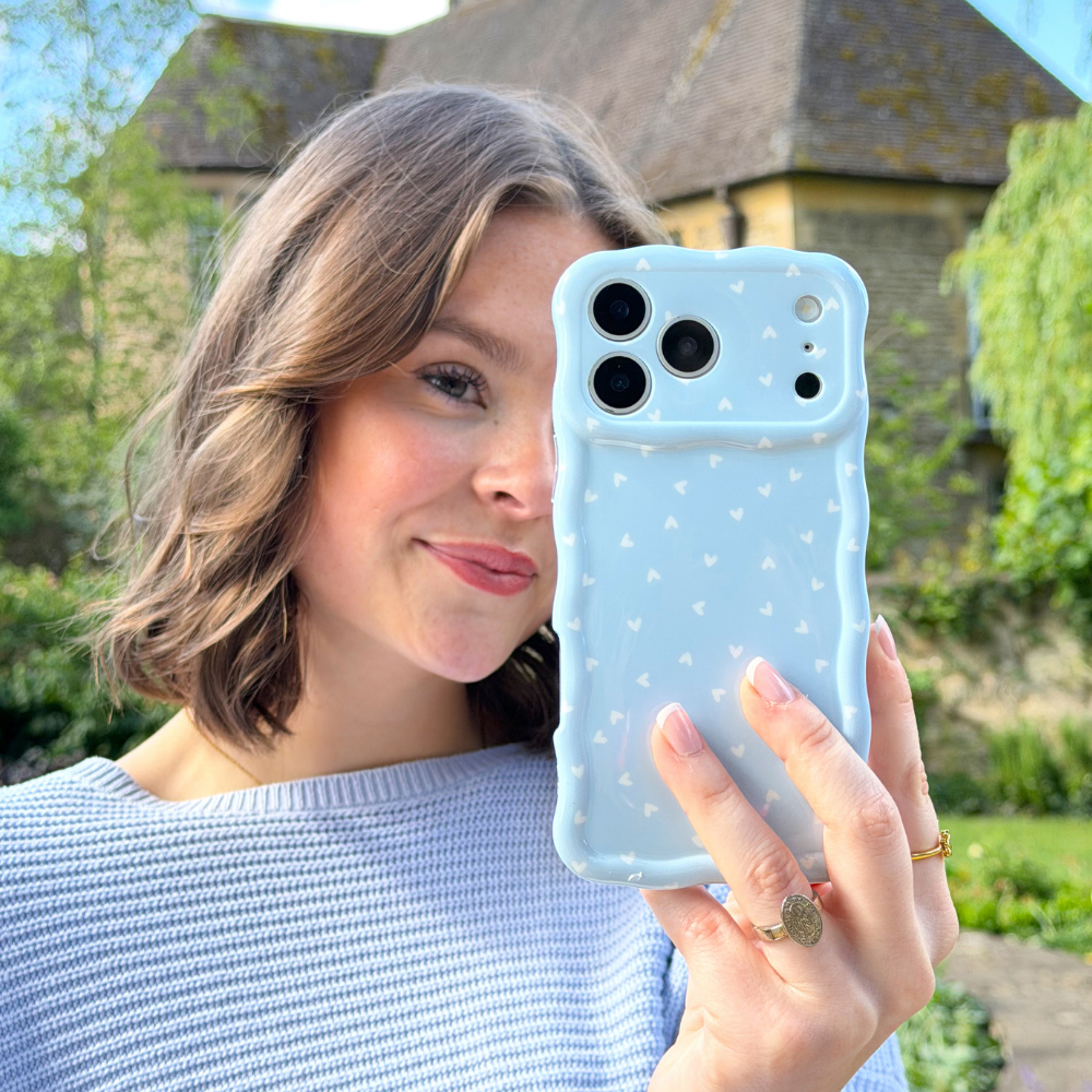 Wavy Phone Case - Powder Blue Hearts