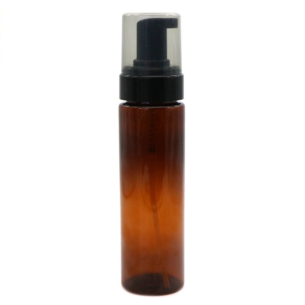 Amber PET Plastic Bottle with Black Foaming Pump - 200ml