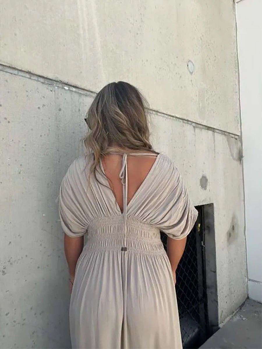 Aydan Bat Sleeved V-neck Slit Dress