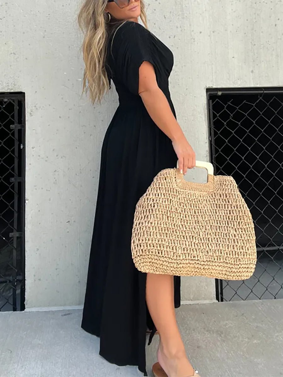 Aydan Bat Sleeved V-neck Slit Dress