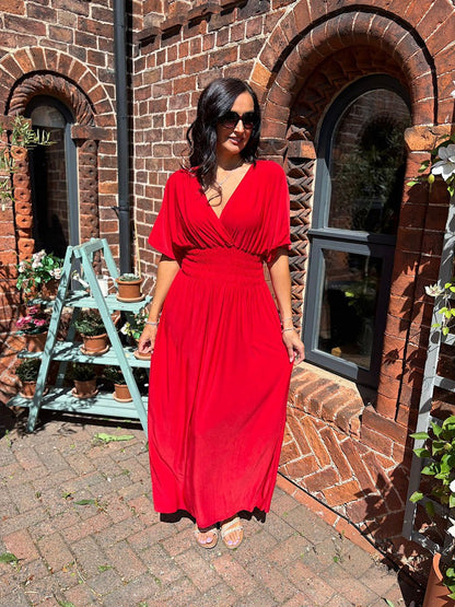 Aydan Bat Sleeved V-neck Slit Dress