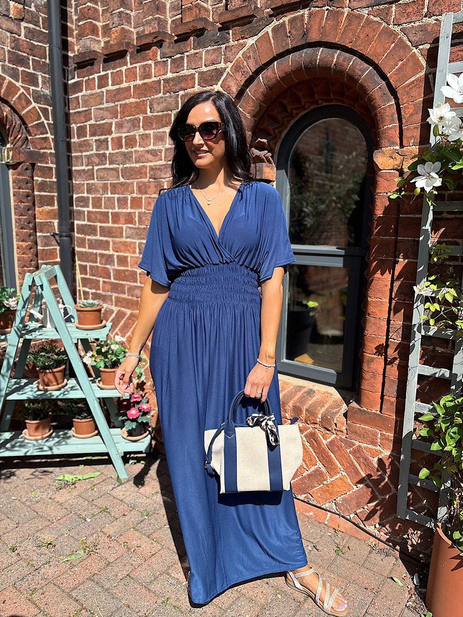 Aydan Bat Sleeved V-neck Slit Dress