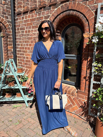 Aydan Bat Sleeved V-neck Slit Dress
