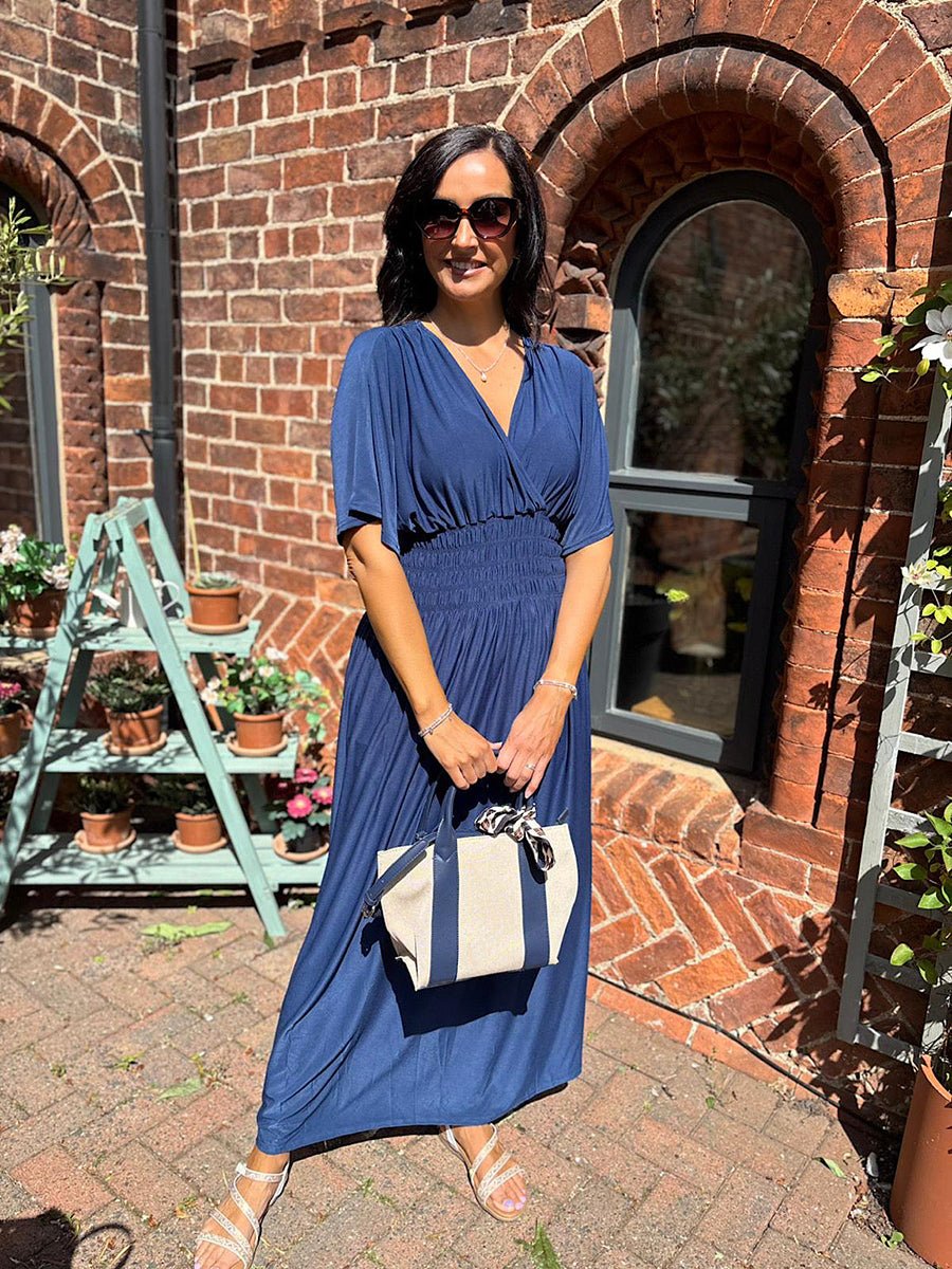 Aydan Bat Sleeved V-neck Slit Dress