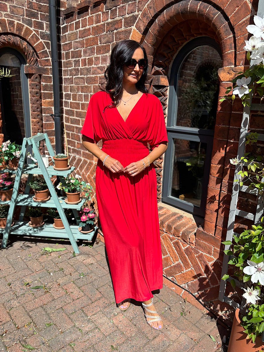 Aydan Bat Sleeved V-neck Slit Dress