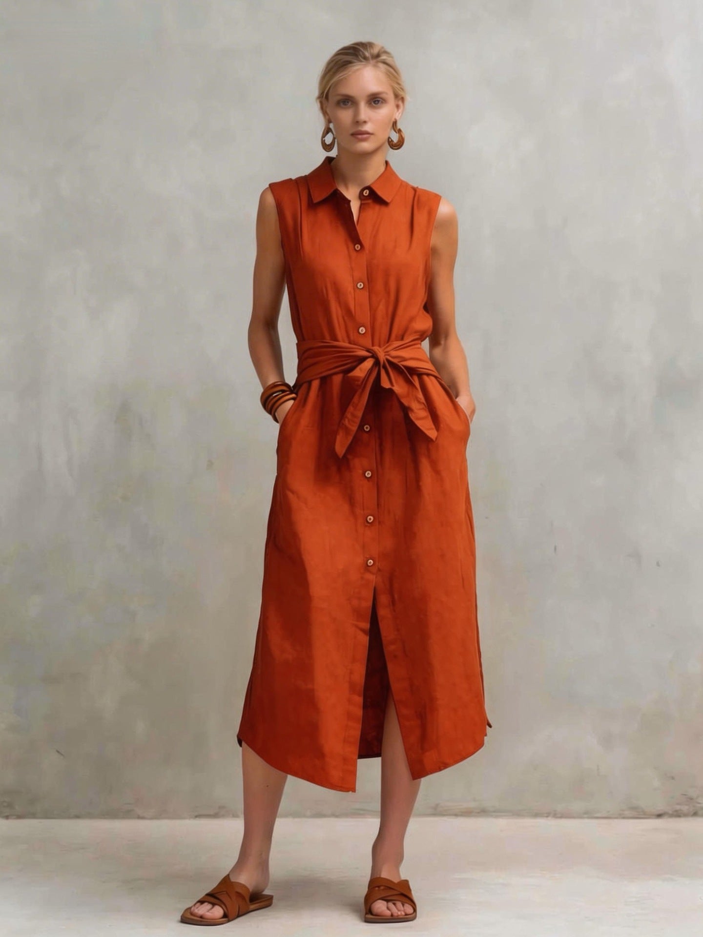 Women's Cotton-Linen Bag-Style Sleeveless Dress – Straight Cut