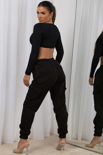 Cargo Trousers With Cuffed Bottoms Black