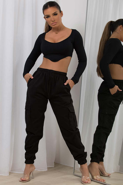 Cargo Trousers With Cuffed Bottoms Black