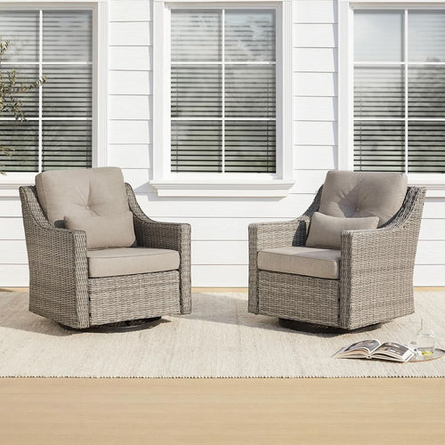 2 Piece Patio Wicker Chairs Set With 360 Degree Rocking Swivel Outdoor Rattan Thick Cushions For Backyard